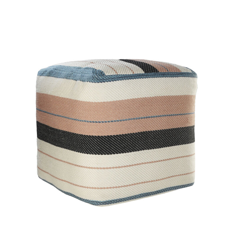 Indoor Outdoor Polyester Striped Pouf Ottoman for Seating and Home Decor