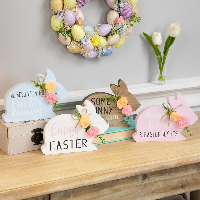 Set of 4 Floral Bunny Wooden Tabletop Easter Signs 7.75"