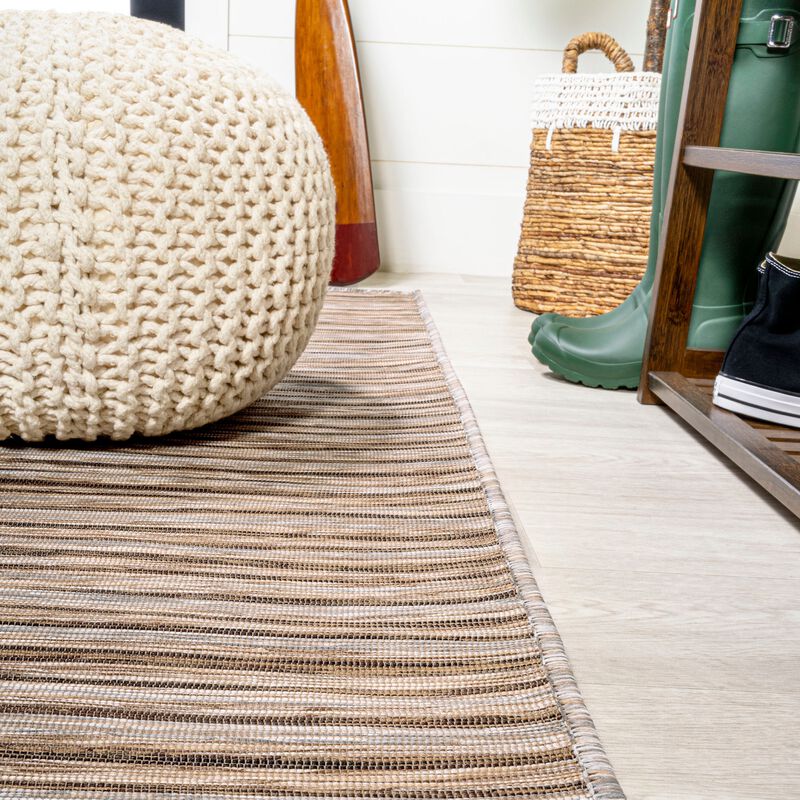 Finn Modern Farmhouse Pinstripe Brown/Natural 8 ft. x 10 ft. Indoor/Outdoor Area Rug image number 9