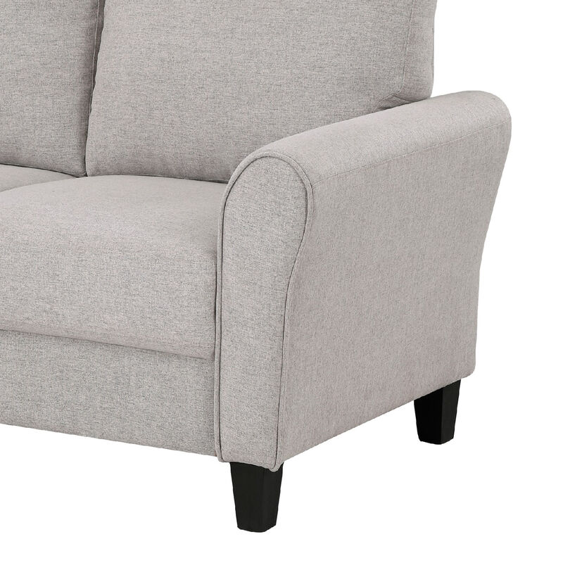 Leroi Loveseat, 58 Inch, Gray Fabric and Round Flared Armrests - Benzara