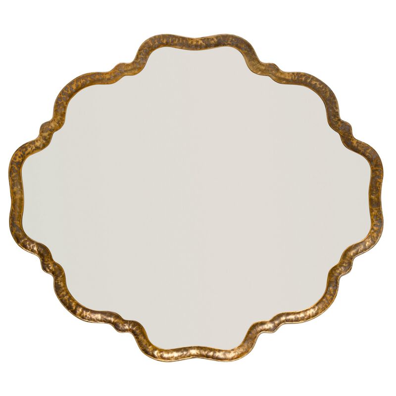 Mirror with Scalloped Design and Metal Frame, Antique Gold - Benzara