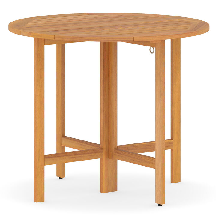 Folding Outdoor Dining Table with Slatted Top for Patio or Garden-Teak