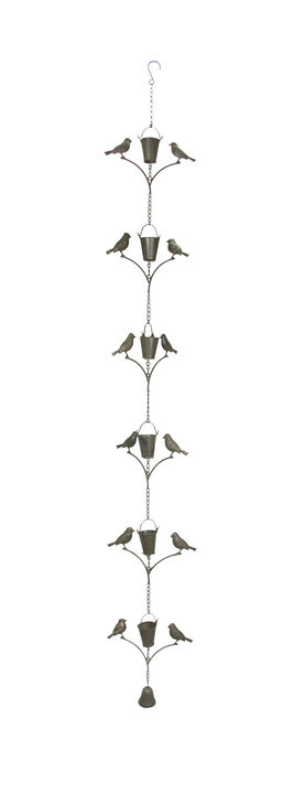 78 Inch Dark Brown Metal Rain Chain Decorative Bird Patio Decor Garden Accent