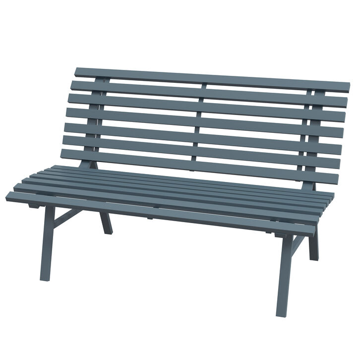 Outsunny 48.5" Garden Bench, Outdoor Patio Bench, Lightweight Aluminum Park Bench with Slatted Seat for Lawn, Park, Deck, Blue