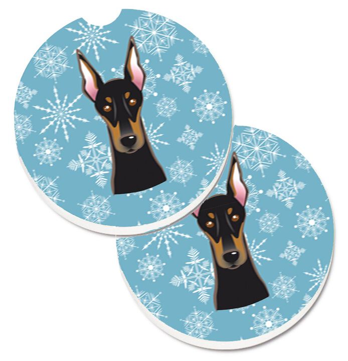 Caroline's Treasures Snowflake Doberman Set of 2 Cup Holder Car Coasters BB1679CARC, 2.56, Multicolor