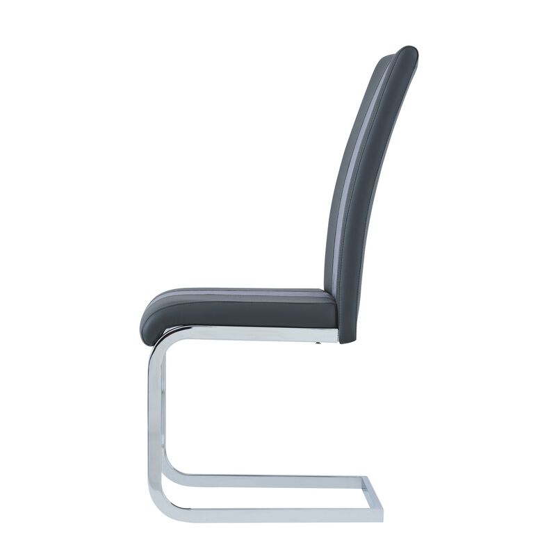 Hivvago Set of Four Gray and Silver Upholstered Faux Leather Dining Side Chairs