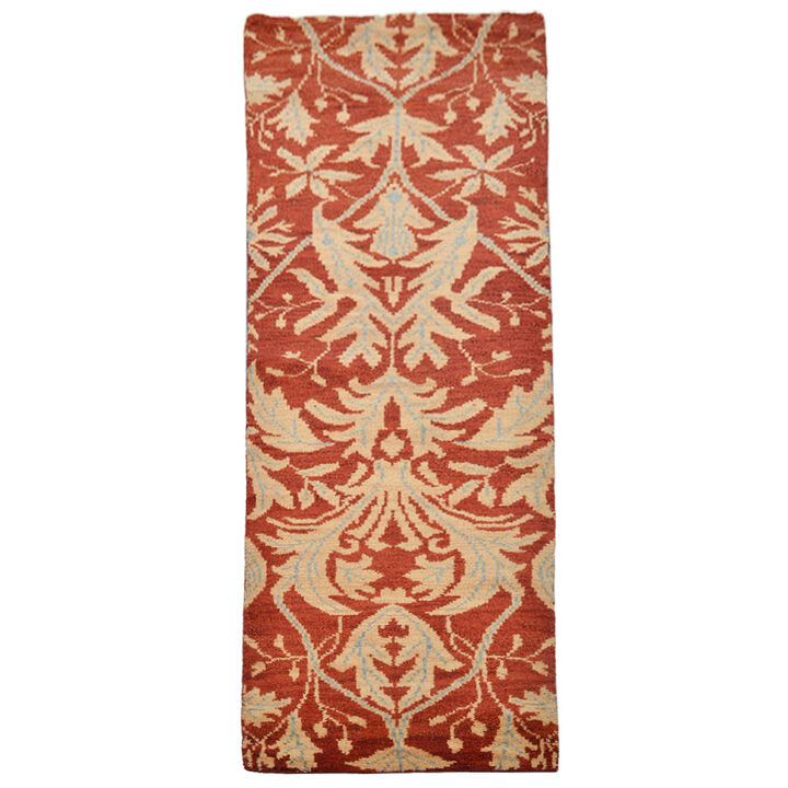 HAND KNOTTED WOOL Floral AREA RUGS  - Runner Shape, Floral Modern, Medium Pile Handmade Area Rugs for Living Room, Bed Room (N00925)
