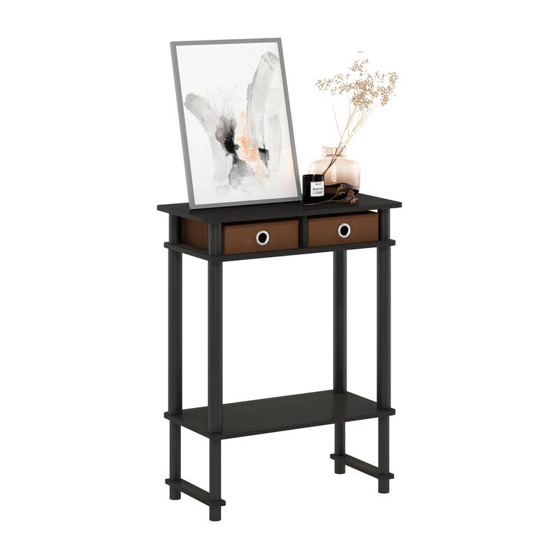 Furinno Turn-N-Tube Tall-Wide Hallway Console Table with Bin, Espresso/Brown