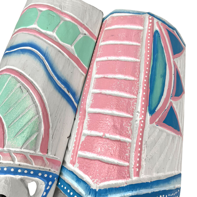 Set of 2 - 20" Pastel Pink & Blue Tiki Masks Wood Wall Decor Indoor/Outdoor image number 2