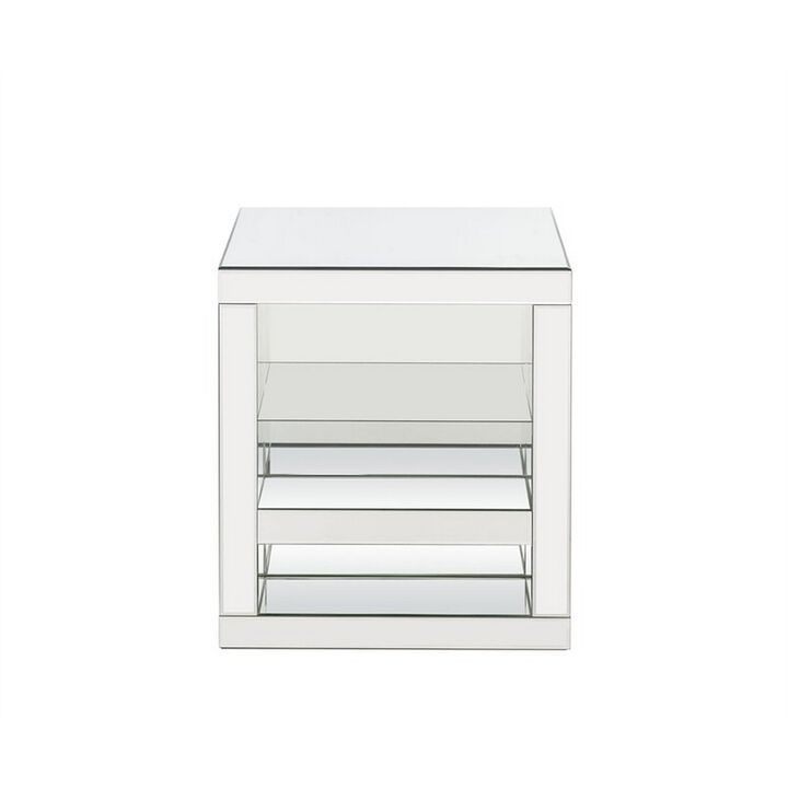 Accent Table with Mirrored Panels and C Shape, Silver