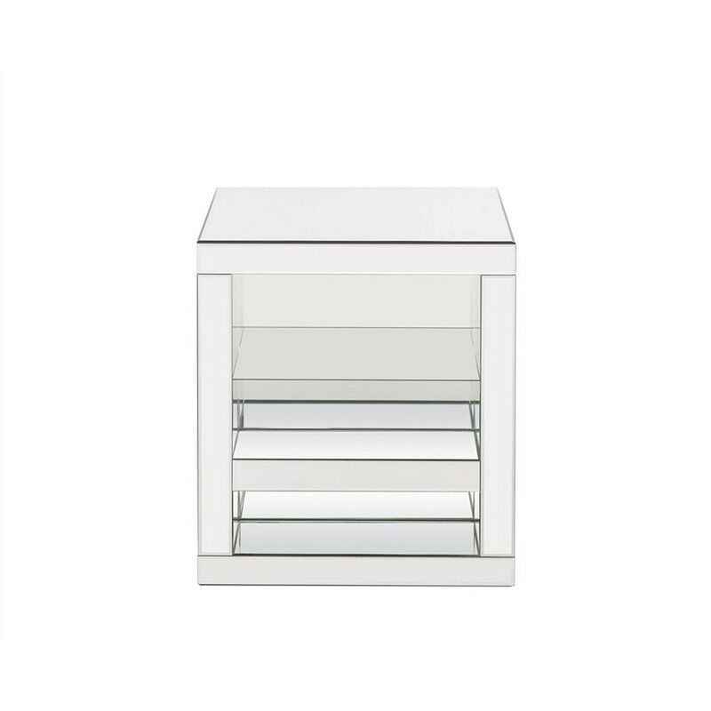 Accent Table with Mirrored Panels and C Shape, Silver