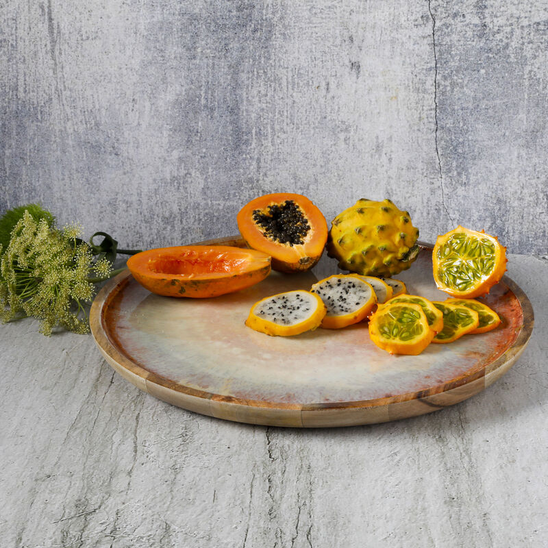 Cravings By Chrissy Teigen 15.9 Inch Round Enameled Mango Wood Platter in Blush