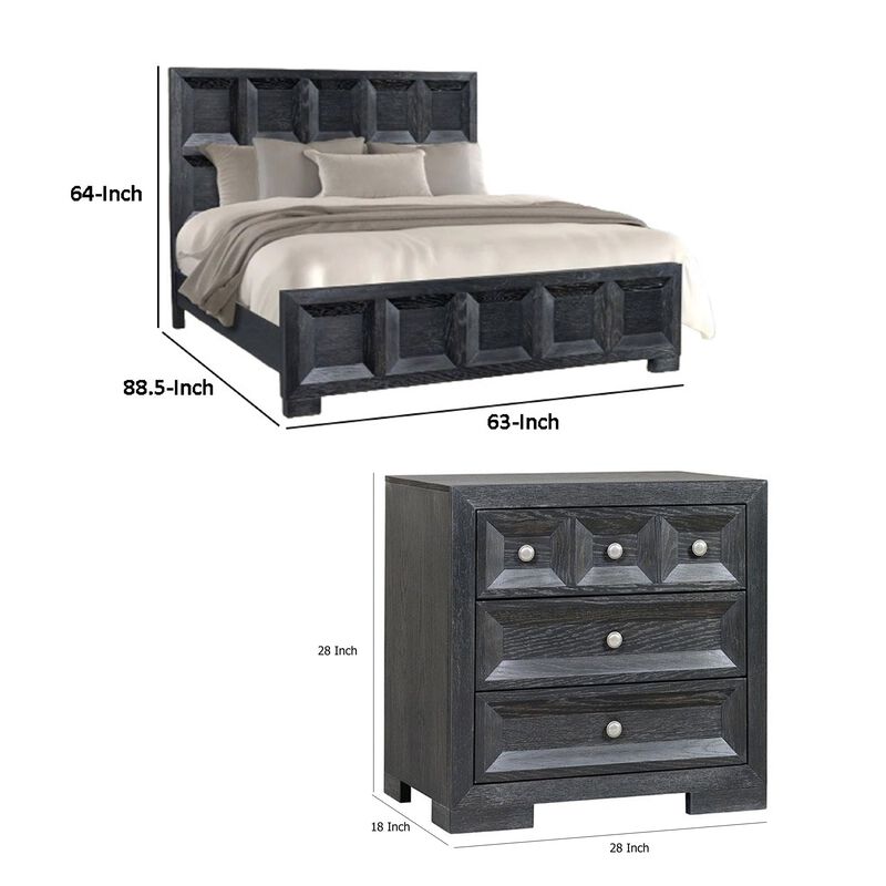 Queen Bedroom Set, Weathered Black Wood, 3 Piece Set with 2 Nightstands image number 7
