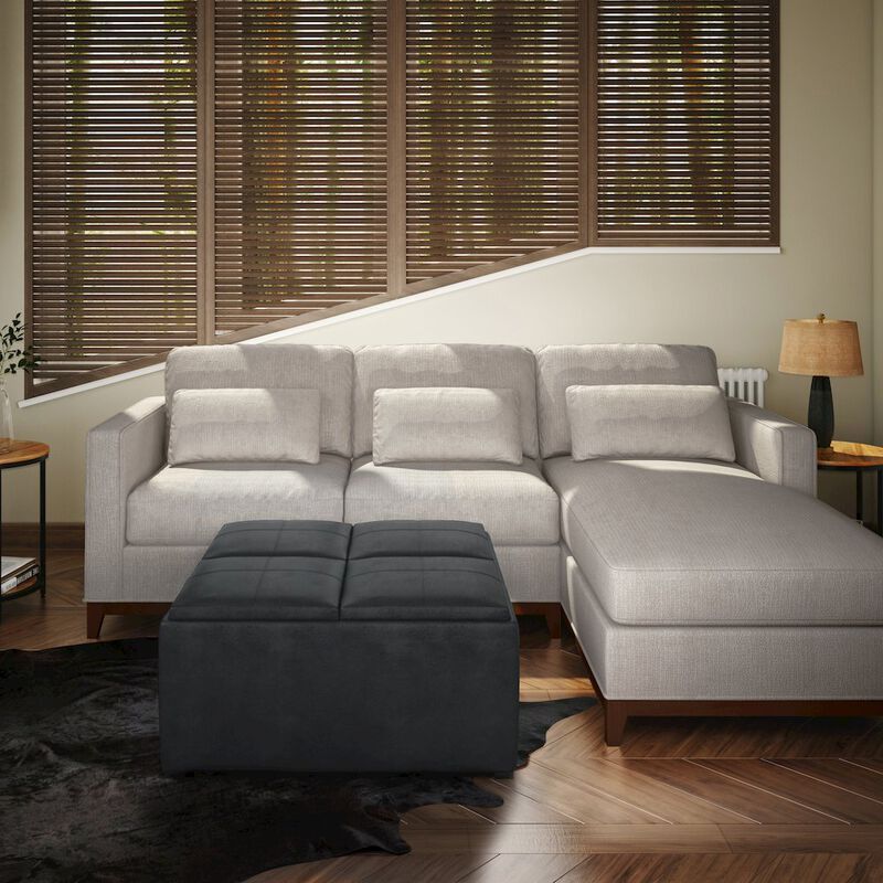 Simpli Home Coffee Table Storage Ottoman In Distressed Black Vegan Faux Leather image number 1
