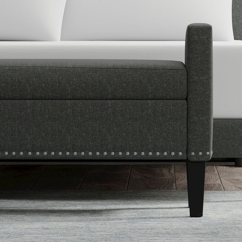 Rize Home 51.25 Storage Bench with Nailhead Trim - Dark Gray image number 3