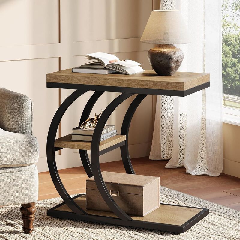 C-Shaped End Table, 3-Tier Side Table with Storage for Living Room image number 1
