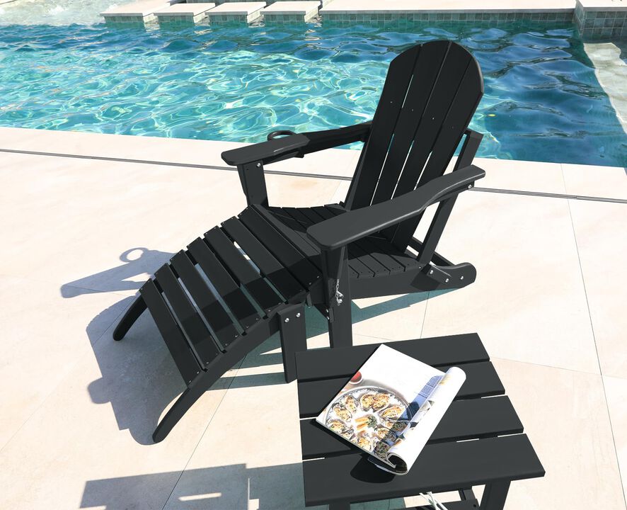 ABCPATIO Folding Adirondack Chair with Footrest - Outdoor Weather Resistant Plastic Adirondack Chairs with Detachable Ottoman, S