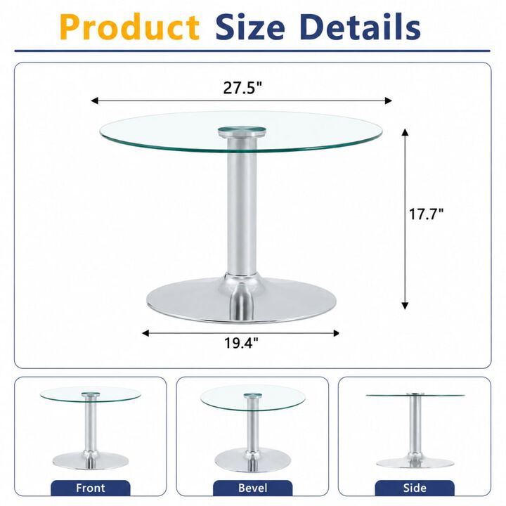 GOODSILO Round Tempered Glass Coffee Table with Sturdy Metal Base Multi-Purpose Side Table for Living Room Balcony Study Small Apartment Friendly Home Furniture