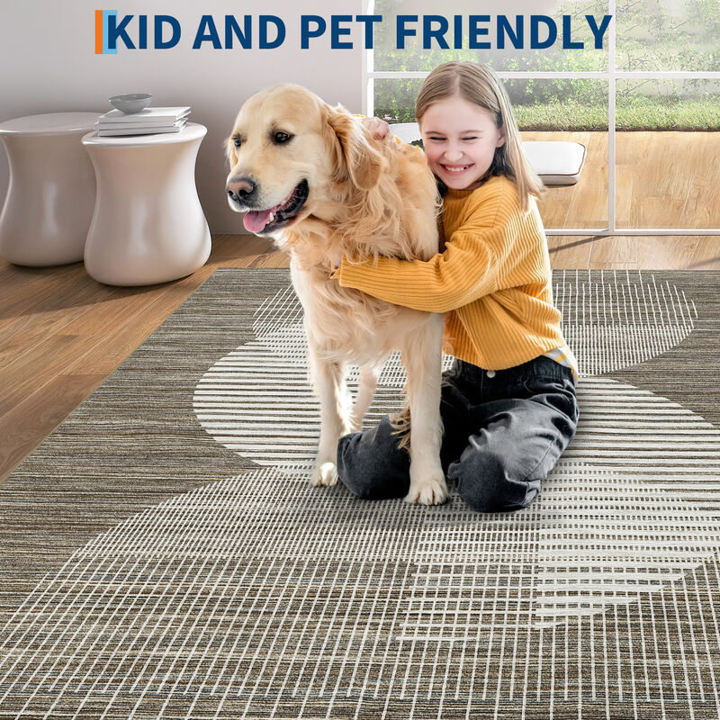 10X13 FT Washable Area Rug for Living Room Modern Geometric Rug Soft Non Slip Bedroom Carpet image number 5