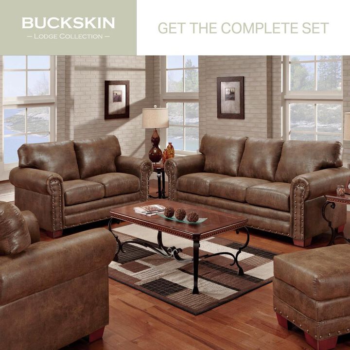 American Furniture Classics Buckskin Armchairs with Matching Ottoman
