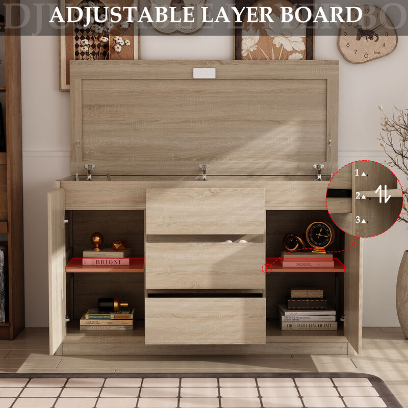 FUFU&GAGA 2-Door 3-Drawer Sideboard with Hidden Storage and NFC Card Lock, MDF Woodgrain Finish (55.1"W x 23.6"D x 33.6"H), Brown