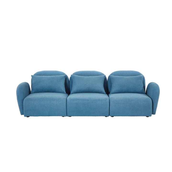 Three Seat Lazy Sofa Teddy Fabric Blue