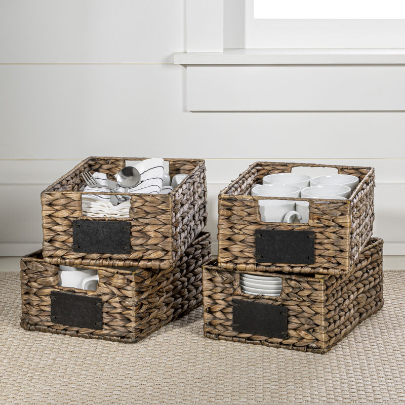Lane Classic Farmhouse Handwoven Hyacinth Pantry Baskets with Chalkboard Labels and Handles