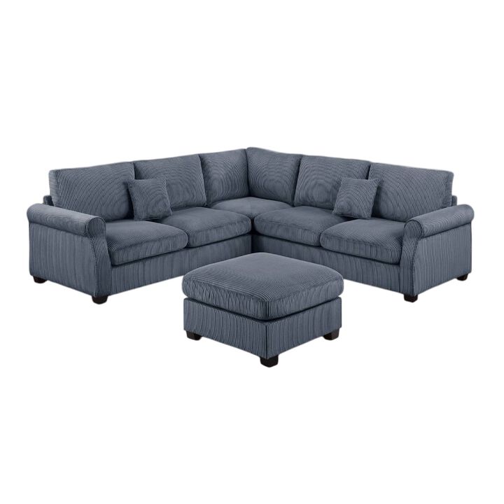 Fero 4pc L Sectional Sofa, Loveseat, Wedge, Ottoman Set, Gray Corduroy - Benzara
