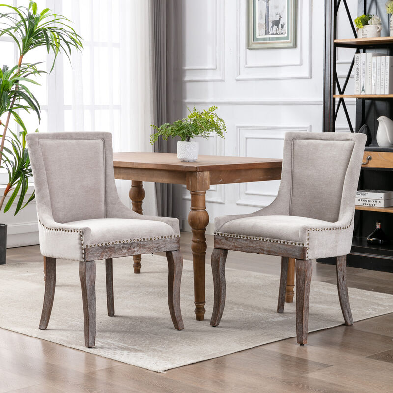 Streamdale Set of 2 Beige Dining Chairs with Fabric and Wood Legs