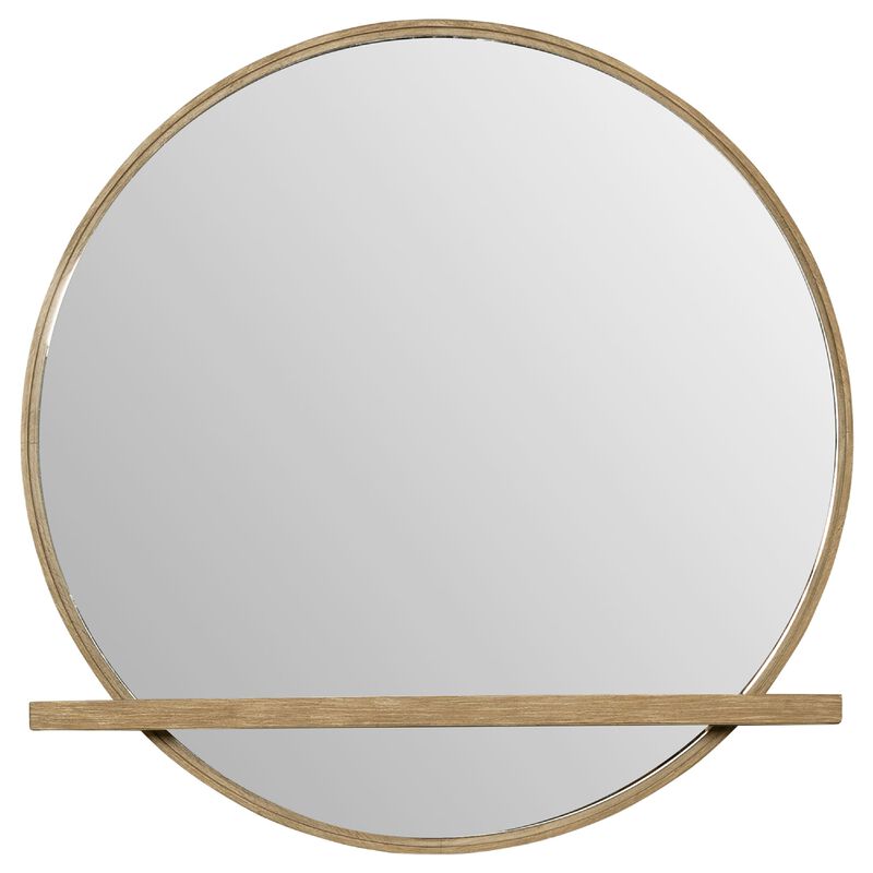 Fij Oval Dresser Mirror, Sand Wash Wood, Felt-Lined Tray, 38 Inch - Benzara