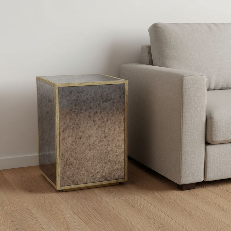 HomeRoots 22" Silver and Gold Mirrored Glass and Wood Block End Table image number 1