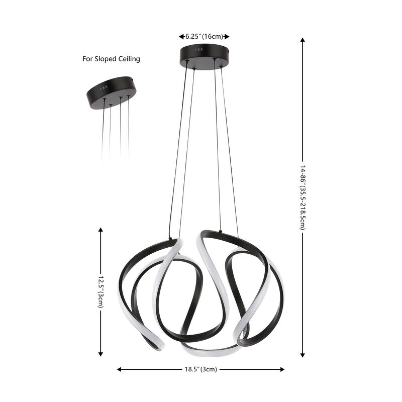 Euphoria 18.5" 1-Light Contemporary Designer Aluminum/Iron Scribble Integrated LED Pendant Light, Black