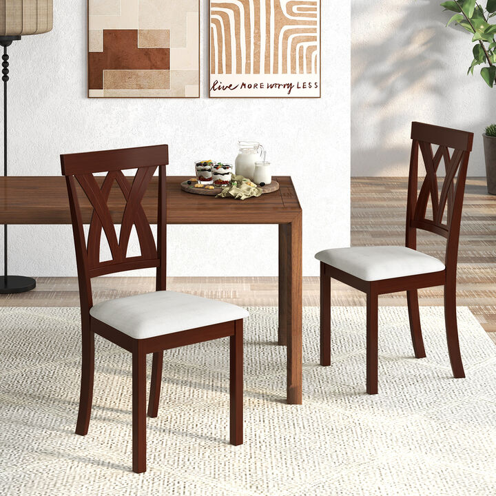 Set of 2 Faux Leather Dining Chairs with Wooden Legs for Home or Kitchen Seating