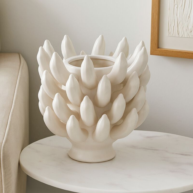 Joseph Accent Vase with Tiered Flame Accents, Ivory Ceramic 11 Inch