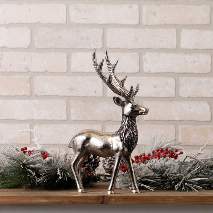 Elegant Etched Deer Figurine in Aluminum Finish for Holiday Accent Display