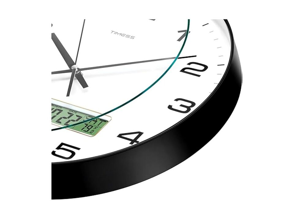 LCD Display Perpetual Calendar Temperature Wall Clock 12 Inch Silent Non Ticking