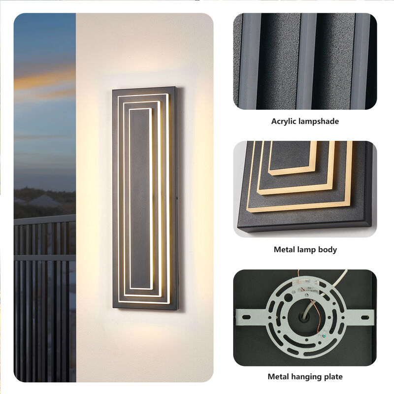 Black 1-Light Outdoor Sconce - 23.6 in. H, Hardwired with LED Bulbs (Set of 2) image number 3