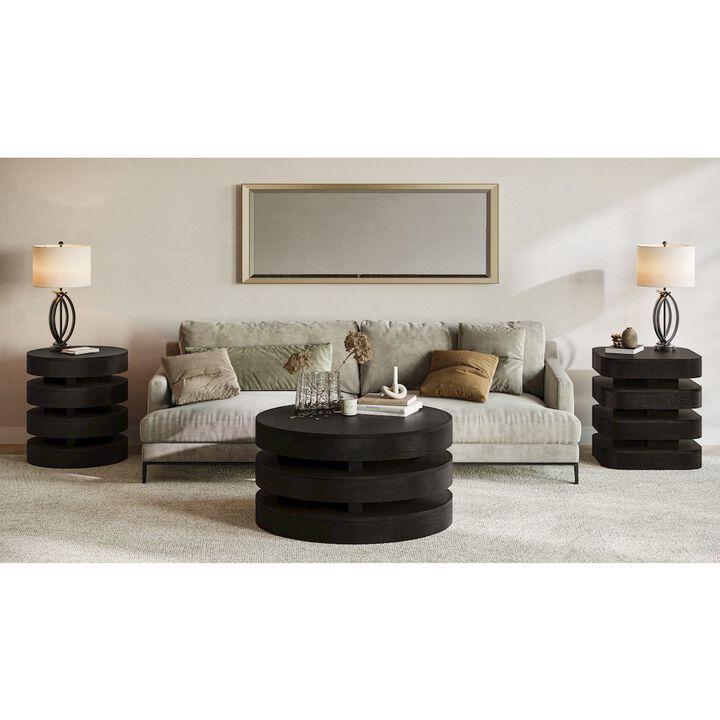 Jofran Mid-Century Modern Floating Sculpture Round Layered Coffee Table