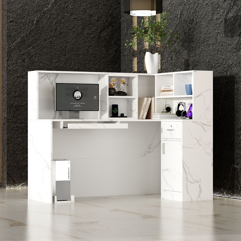 FUFU&GAGA Modern L-Shaped Office Desk with Hutch and Storage (55.9" L x 32.3" W x 48.4" H), Black
