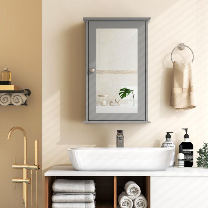 Hivvago Bathroom Wall Cabinet with Single Mirror Door and Adjustable Shelf