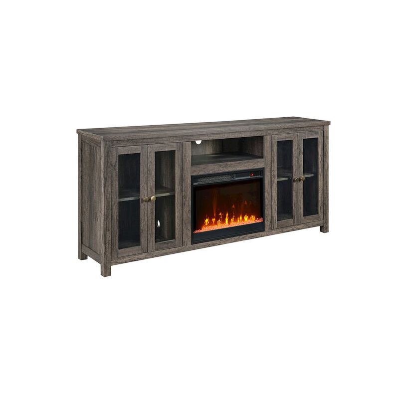 Ellington 70"W Gray Walnut Finish Fireplace TV Stand Console with Heater