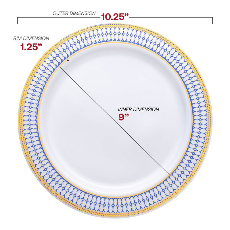 White with Blue and Gold Chord Rim Plastic Dinnerware Value Set (40 Sets) image number 2