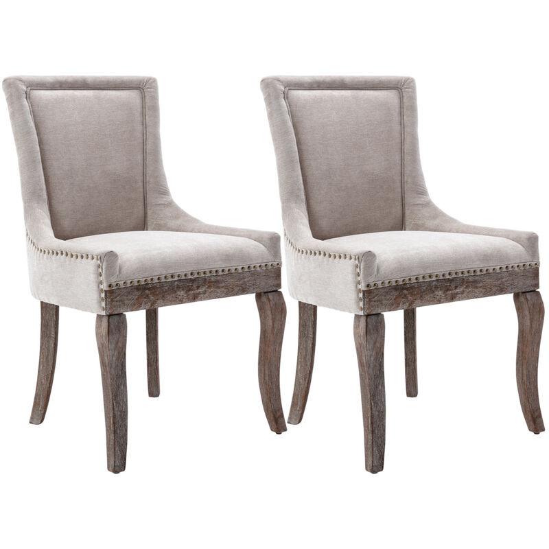 Set of 2 Upholstered Side Dining Chairs, Thick Fabric, Solid Wood Legs, Nailhead Trim