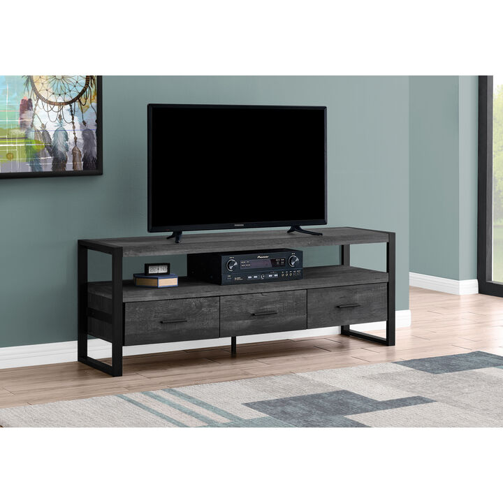 Monarch Specialties I 2823 Tv Stand, 60 Inch, Console, Media Entertainment Center, Storage Drawers, Living Room, Bedroom, Metal, Laminate, Black, Contemporary, Modern