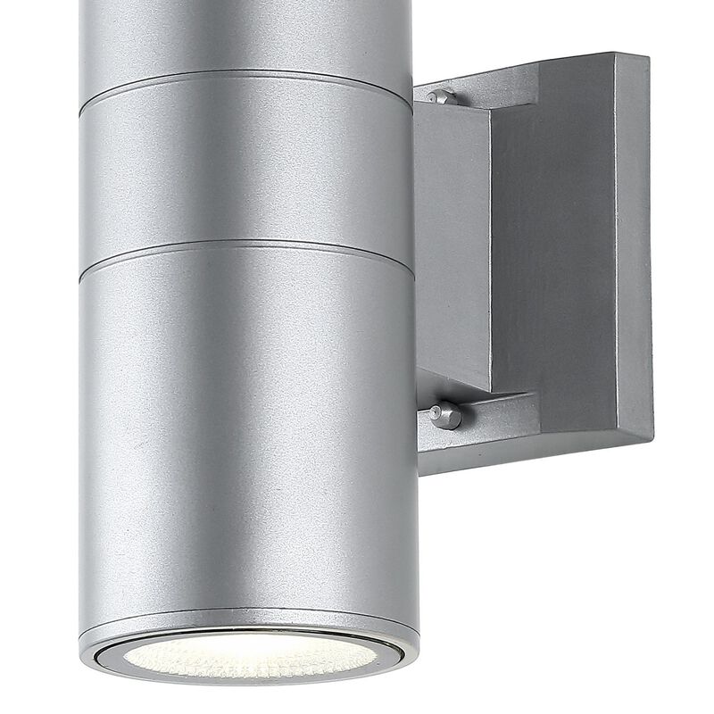 Duo 2-Light Modern Midcentury Cylinder Outdoor Metal/Glass Integrated LED Sconce with Uplight
