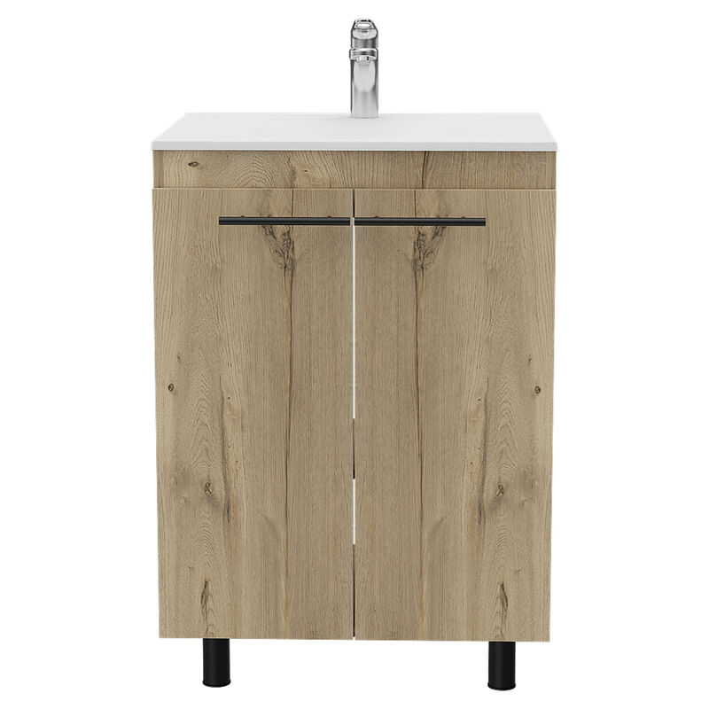 DEPOT E-SHOP Hartford 2 Piece Bathroom Set, Yaka Linen Cabinet + Dustin Free Standing Sink Cabinet , Light Oak