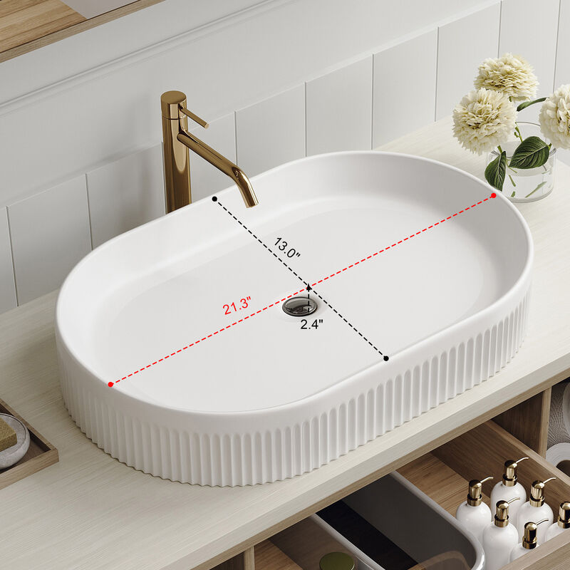 38.2'' Wall-Mounted Modern Bathroom Vanity with Oval Ceramic Sink