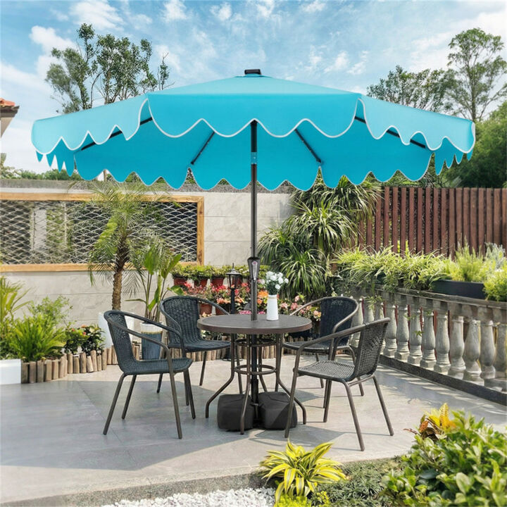 9 FT Outdoor Patio Umbrella with Solar LED Lights and Weighted Base