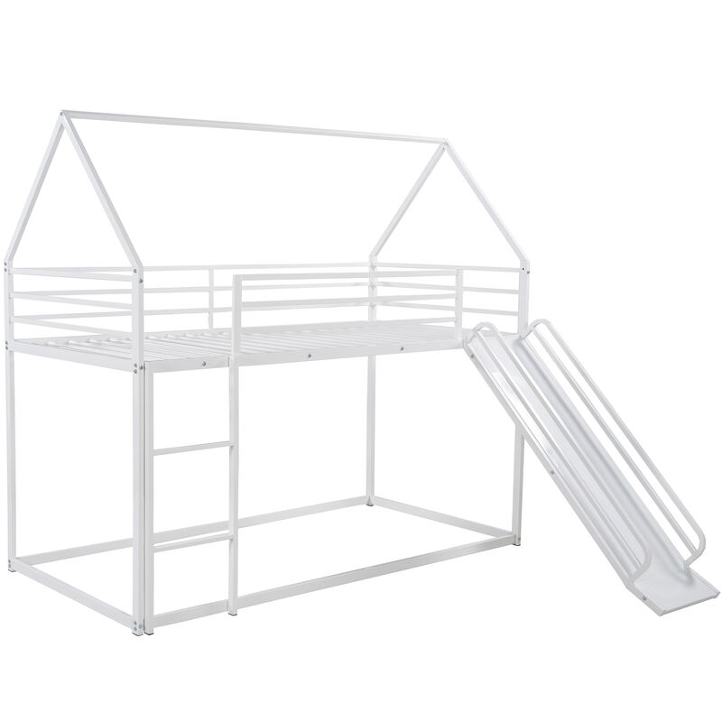 Whisen Twin over Twin House Bunk Bed with Ladder and Slide