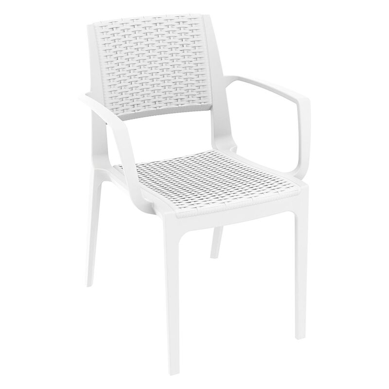 32" White Outdoor Patio Wickerlook Dining Arm Chair